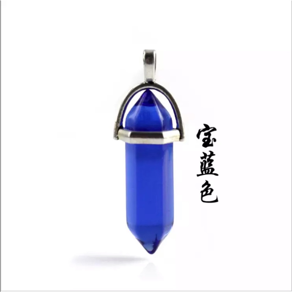 Natural crystal pendant lucky rune necklace blue